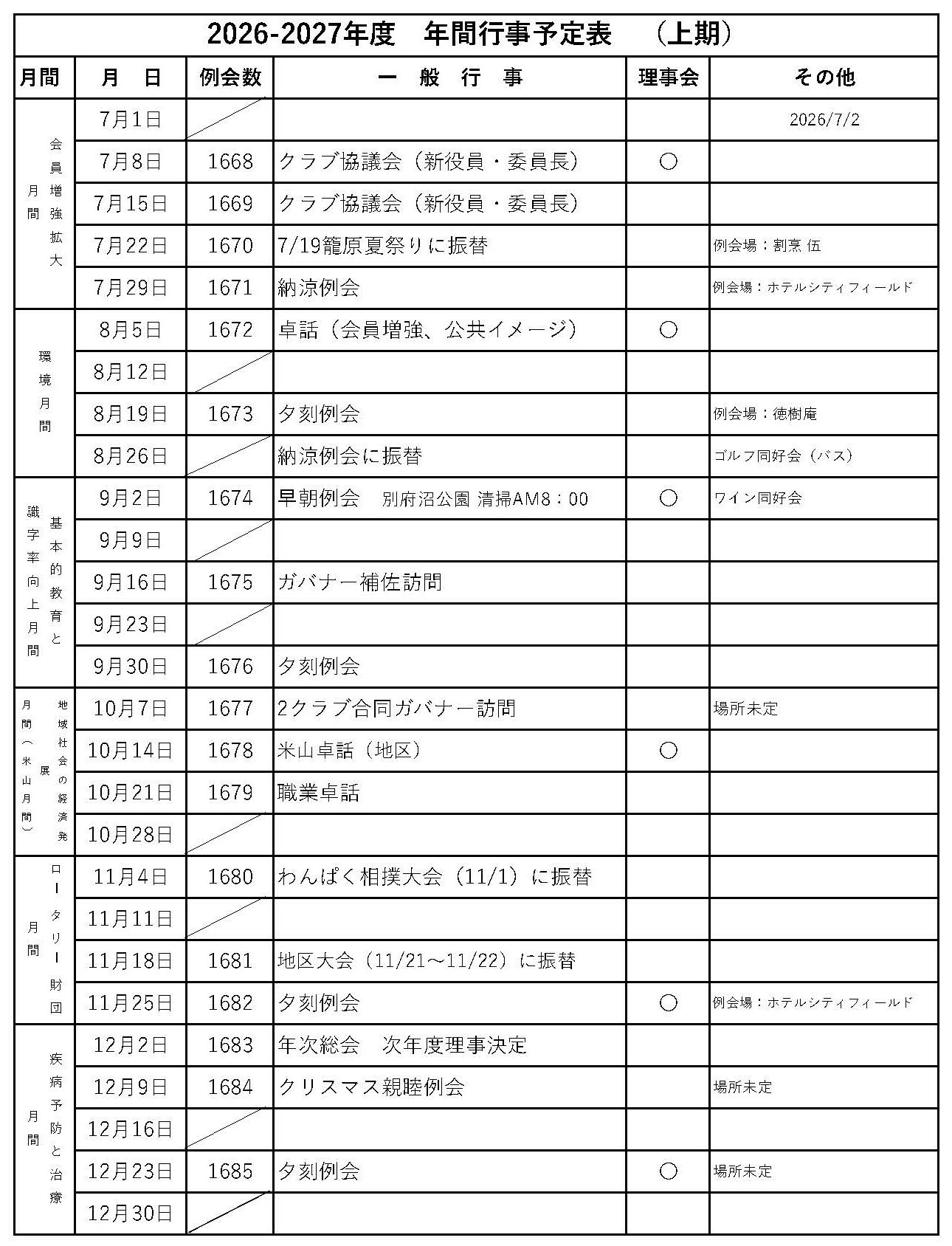 行事予定上半期2026-2027